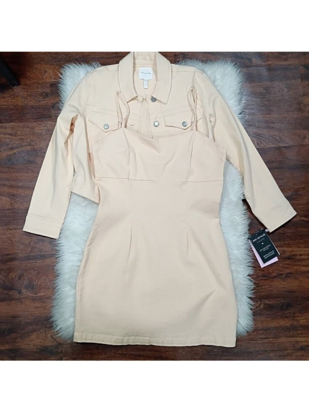 Avec Les Filles Light Peach Denim Jacket Size 10 Cropped Fit - Picture 13 of 13